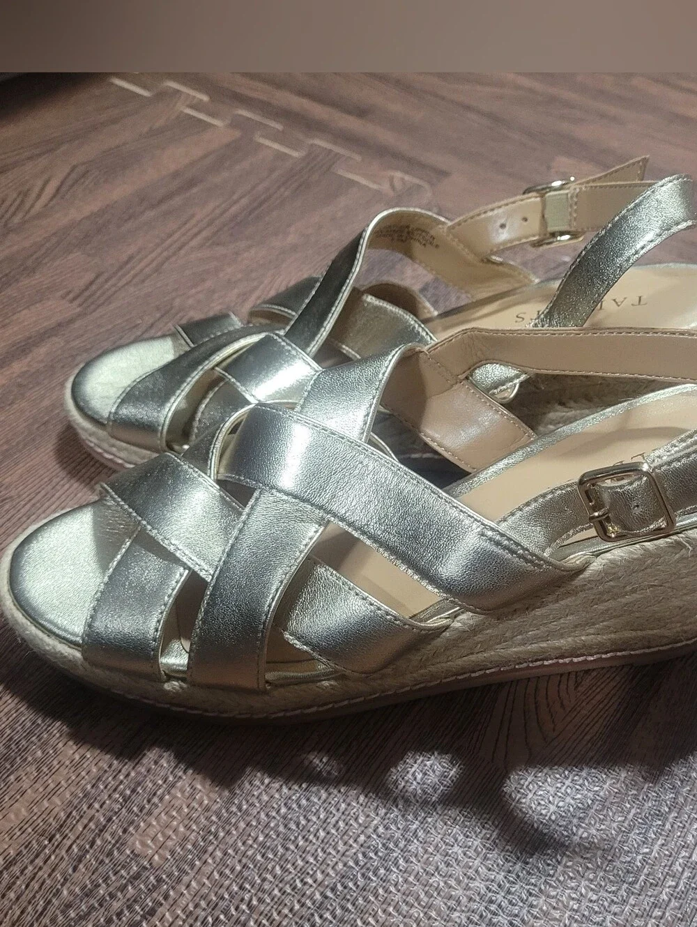 Talbots Gold Espardrille Wedge Strappy Sandals Size 8.5M Slingback